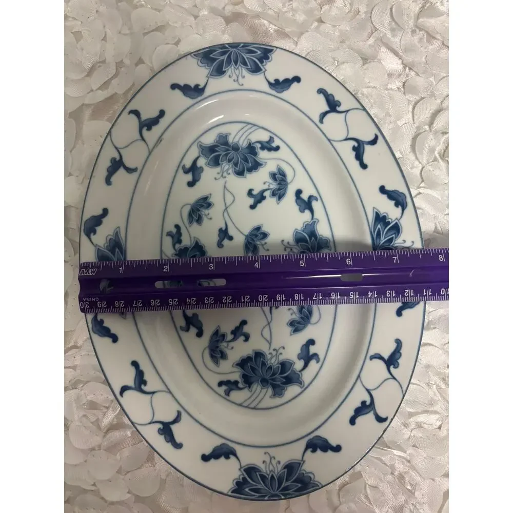 Vintage Tatung Durable China Blue Water Lily Oval Serving Platter #0517 Taiwan
